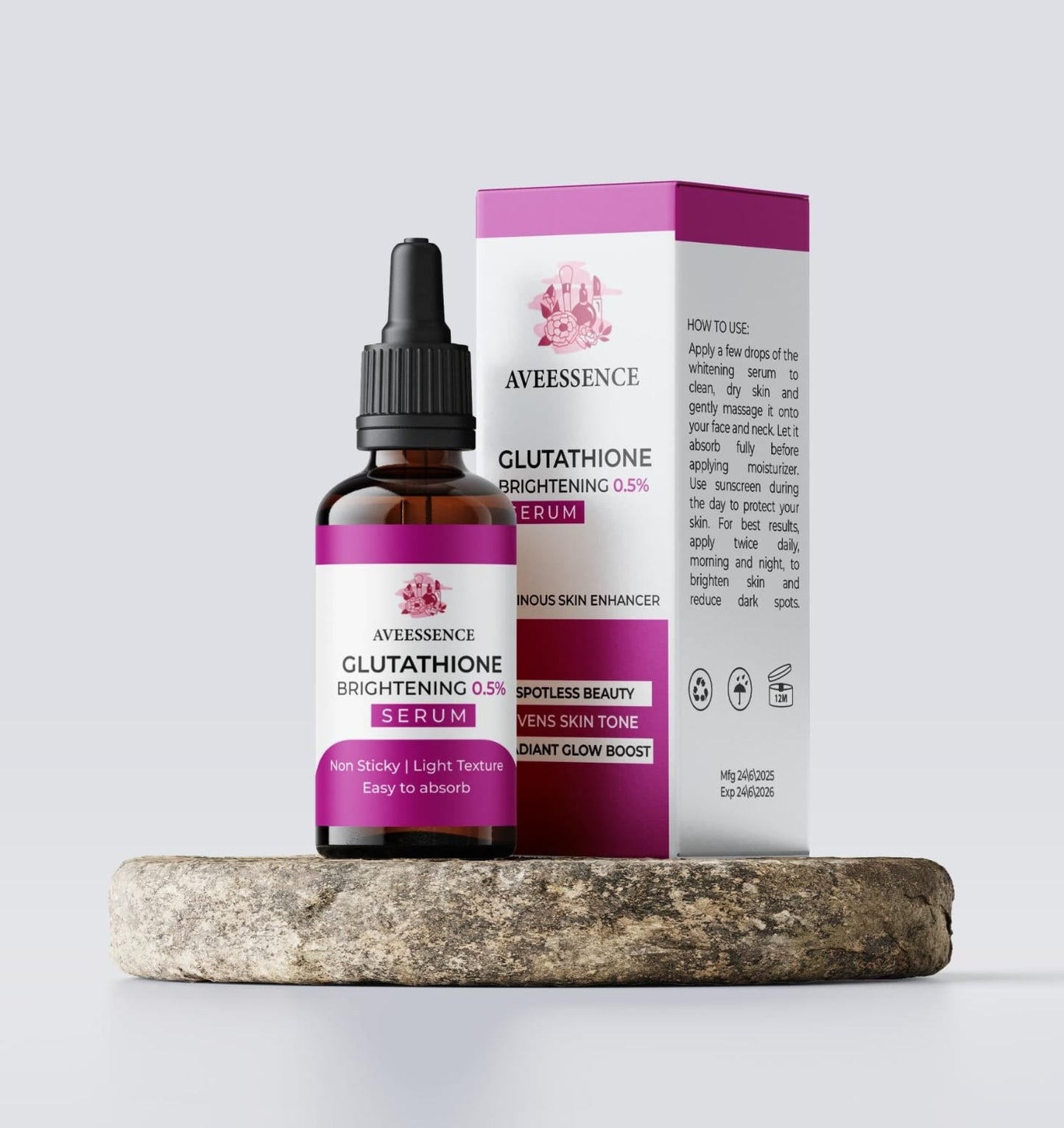 Aveessence Glutathione Brightening 0.5% Serum bottle and packaging
