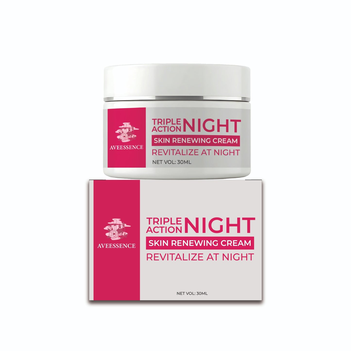 Aveessence Triple Action Night Skin Renewing Cream jar and box